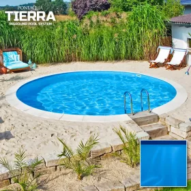   Tierra Blue Pool, 4x1,5 m-es kerek, süllyesztett víztükrű medence 0,8 mm-es kék fóliával
