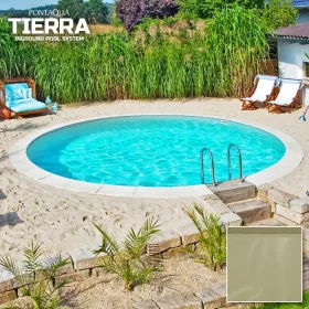   Tierra Sand Pool, 5x1,5 m-es kerek, süllyesztett víztükrű medence 0,8 mm-es homok színű fóliával