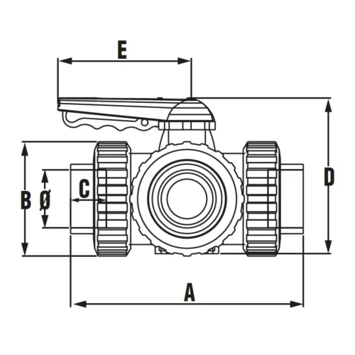 Golyóscsap 3 utas PTFE "T" D50