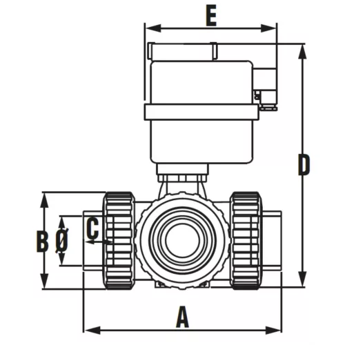 Motoros golyóscsap 3 utas PTFE "T" D50